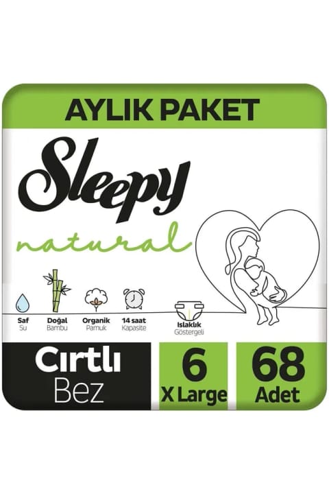 Sleepy Natural بسته ماهانه پوشک کودک سایز ۶ اکسترا لارج ۶۸ عددی