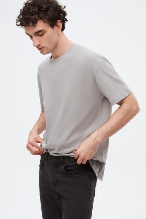 D'S Damat تیشرت اورسایز یقه گرد خاکستری ۱۰۰٪ پنبه
