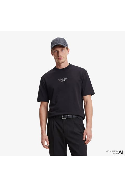 تی‌شرت مردانه Calvin Klein آستین کوتاه یقه گرد جذب طرح تابستانی CK مشکی