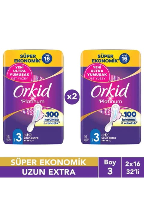 Orkid Platinum Uzun Extra (سایز 3) 16 عددی سوپر اقتصادی نواربهداشتی ×2