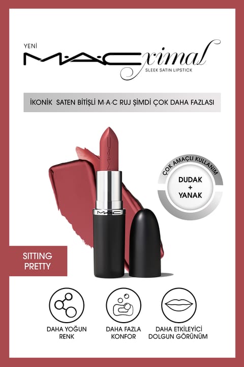 رژ لب ساتن M.A.C مدل MACximal Sleek Satin رنگ SITTING PRETTY