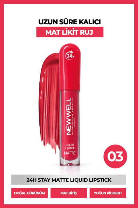 رژ لب مایع مات ماندگار New Well مدل 24H Stay Matte شماره 03 حجم 5.5 ml