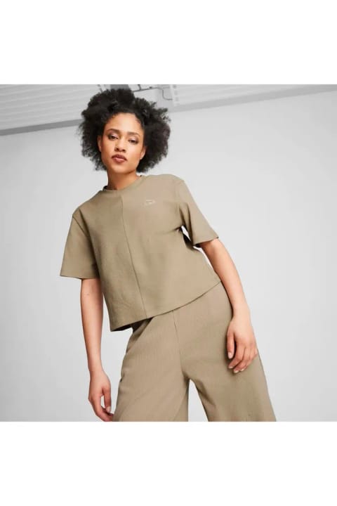 تیشرت زنانه Puma CLASSICS Ribbed Relaxed Tee قهوهای روشن