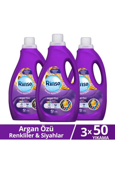 رینسو مایع لباسشویی سری مراقبت کامل عصاره آرگان برای لباسهای رنگی و مشکی — ۳ بسته