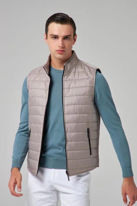D'S Damat Regular Fit گری یقه ایستاده با الیاف پرکننده فصلی زیپ‌دار