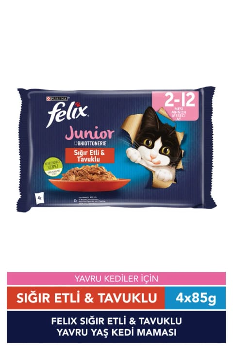 FELIX غذای مرطوب بچه گربه با طعم گوشت گاو و مرغ 4×85 گرم