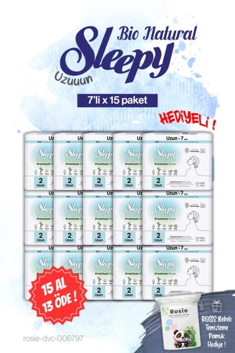 Sleepy Bio Natural 15 AL 13 ÖDE 7'li Uzun Ped ve ROSIE