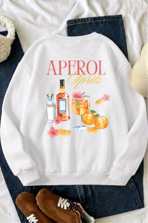 سویشرت یقه گرد چاپ Aperol یونیسکس uyguntarz