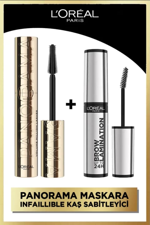 L'Oreal Paris Panorama حجم دهنده مژه مشکی + Infaillible 24H Brow Lamin...