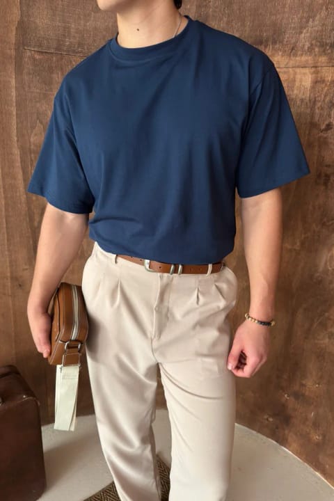 تی‌شرت مردانه Oversize Basic ۱۰۰٪ پنبه ایندیگو