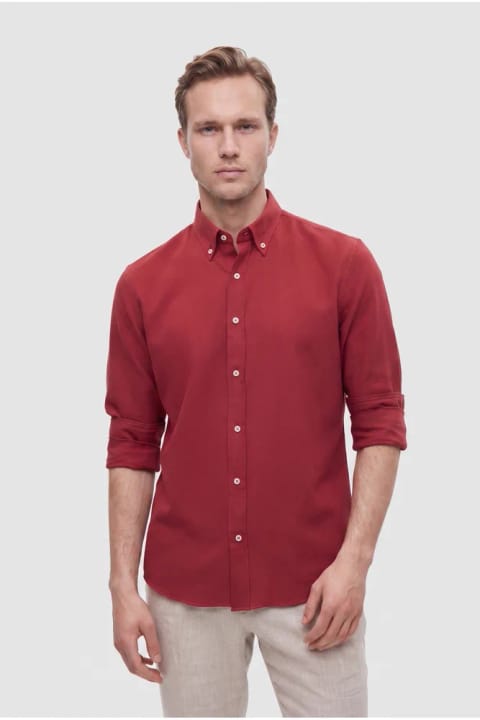 D'S Damat اسلیم فیت شرابی آکسفورد یقه دکمهدار اتوآسان