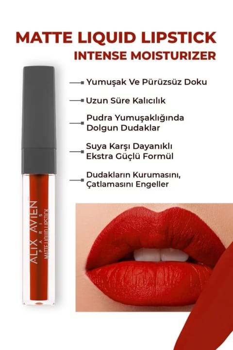 Alix Avien رژ لب مایع مات بلند ماندگار با بافت مخملی و بدون خشکی — 522 Wine Red
