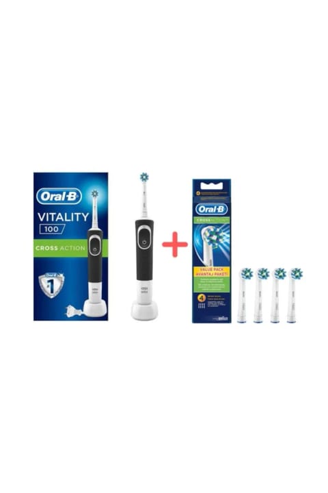 Oral-B Vitality D100 مسواک برقی شارژی مشکی به همراه ۴ سر یدکی