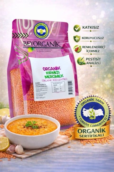 BEYORGANİK عدس قرمز ارگانیک ۱ کیلوگرم (دارای آنالیز سموم و آفلاتوکسین)