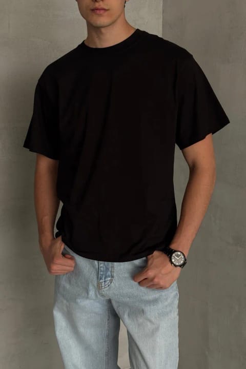 تی‌شرت آستین کوتاه اورسایز بیسیک مردانه ۱۰۰٪ پنبه مشکی