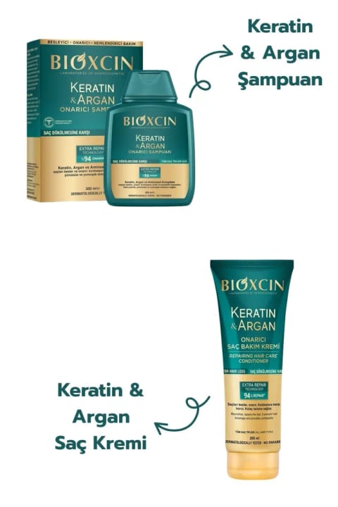 شامپو و ماسک ترمیم‌کننده Bioxcin کراتین و آرگان