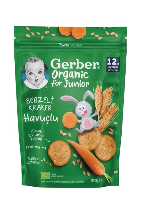 GERBER کراکر ارگانیک بر پایه غلات با هویج و سبزیجات 100 گرم