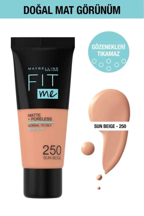 Maybelline New York Fit Me Matte Poreless فونداسیون - 250 Sun Beige