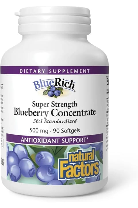 Natural Factors BlueRich سوپر استرنت کانسنتریت بلوبری 500 میلیگرم 90 سافتژل