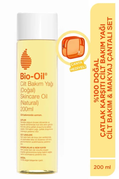 Bio-Oil روغن طبیعی مرطوبکننده ضد ترکهای پوستی و لکه ۲۰۰ میلیلیتر + هدیه کیف لوازم آرایش