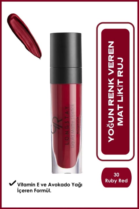 Golden Rose Longstay Liquid Matte Lipstick No: 30 - رژ لب مایع مات ماندگار و بدون پخش