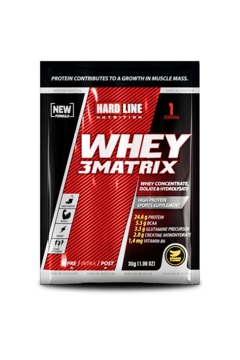 Hardline Whey 3matrix 30 گرم پروتئین وی تکمصرفی طعم موز