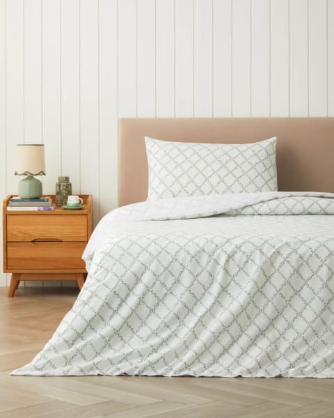 ست روبالشی و ملحفه یک نفره Bloom Grid آسان اتوکش 160x220 سانتی‌متر سبز