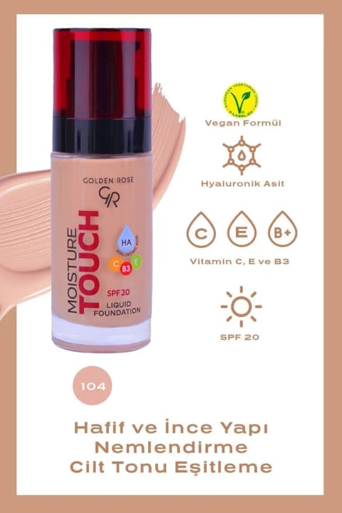 Golden Rose Moisture Touch Foundation No: 104 - مرطوب‌کننده با Hyaluronic Acid