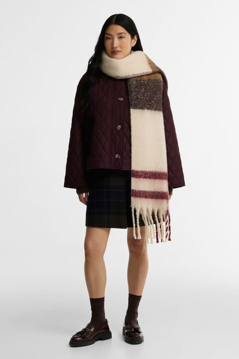 شال Barbour Isla Tartan Boucle TN30 طرح Ecru Muted Tartan