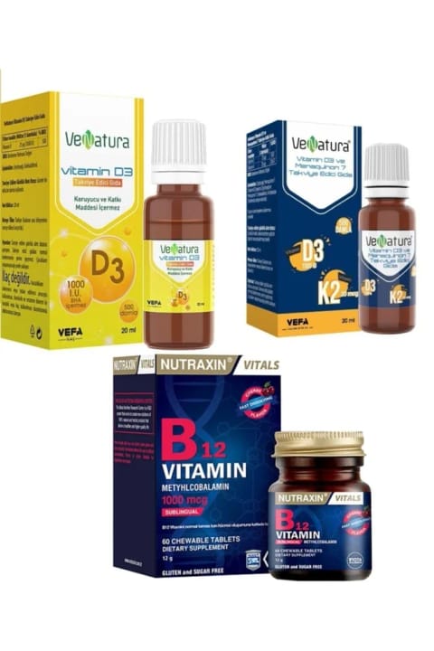وناتورا D3K2 20 میلیلیتر قطره + 1000 واحد بینالمللی D3 قطره + نوتراکسین B12 ویتامین