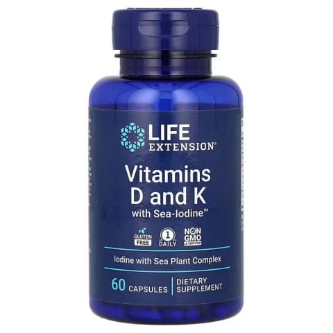 Life Extension Vitamins D and K with D3 K2 Vitamin & Sea-Iodine 60 caps