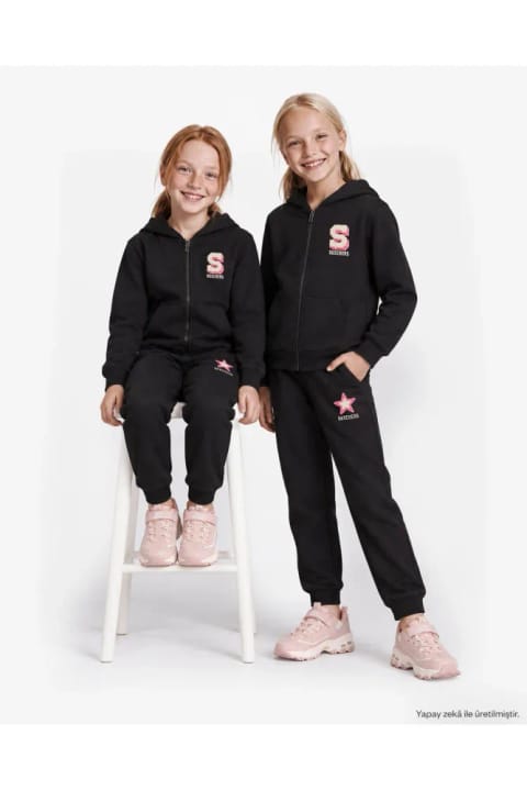 سویشرت زیپدار کامل SKECHERS G Lw Collage دخترانه بزرگ مشکی SK...