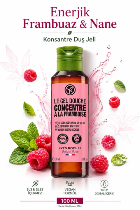 Yves Rocher ژل دوش غلیظ تمشک و نعناع 100 میلیلیتر - همراه سفر با دوز تنظیمشونده