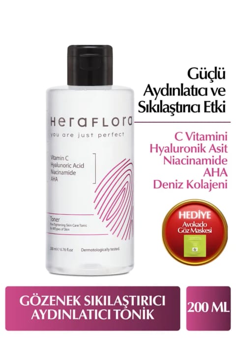 تونر مرطوبکننده و روشنکننده Heraflora 200 میلیلیتر - حاوی Niacinamide، AHA، Vitamin C