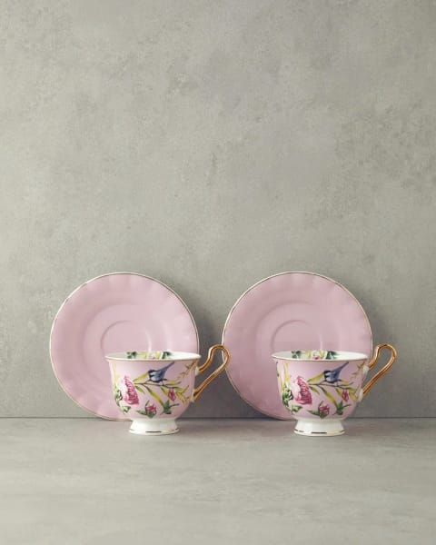 سرویس فنجان چای Vanilla New Bone China ۴ پارچه دو نفره ۲۲۰ میلی‌لیتر صورتی روشن