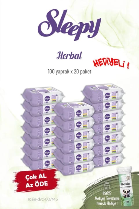 Sleepy 20'li Herbal Personal Care Wipes 100'lu and Rosie