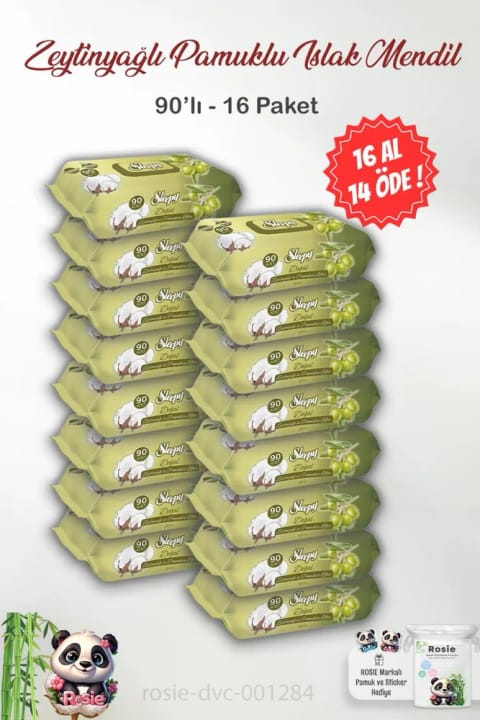 Sleepy 16 AL 14 ÖDE طبیعی روغن زیتون و پنبه دستمال مرطوب کودک ۹۰ عددی و...