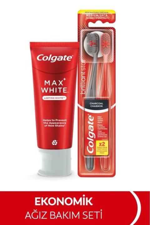 Colgate Max White خمیر دندان ۷۵ میلیلیتری + مسواک مشکی ۱+۱ مراقبت دهان و بهداشت دهان