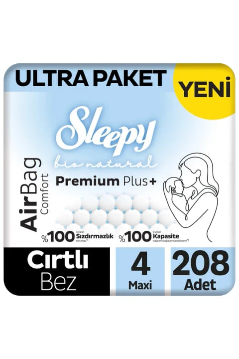 Sleepy Bio Natural Premium Plus Airbag Comfort Ultra بسته پوشک نوزاد سایز ۷ — ۸ بسته