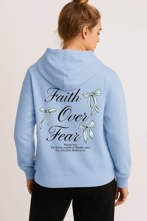 سویشرت اورسایز یونیسکس uyguntarz طراحی چاپی Fear Faith Over
