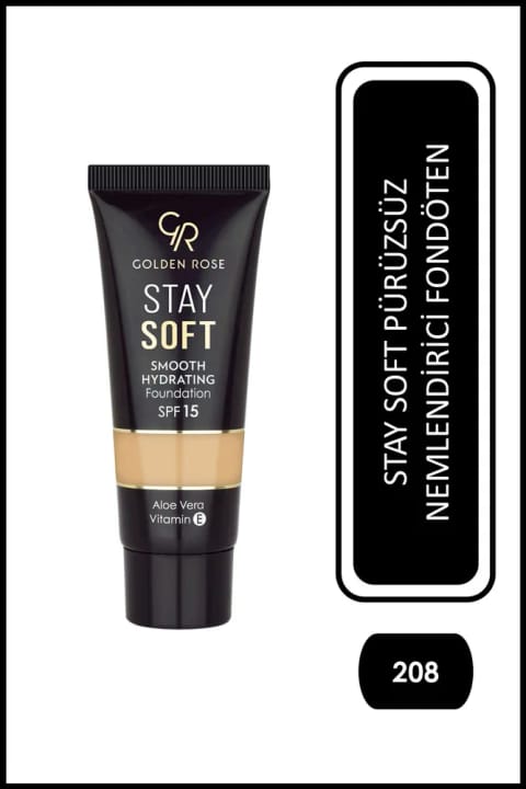 Golden Rose Stay Soft Smooth Hydrating Foundation شماره 208 - کرم پودر مرطوبکننده...