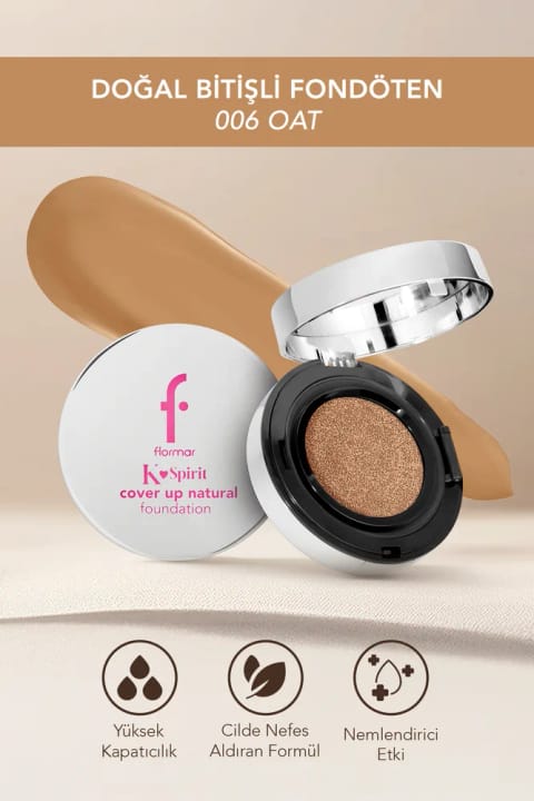 فونداسیون کوشن Flormar K-Spirit Cover Up با پوشش دهی بالا و پایانی طبیعی — 006 Oat