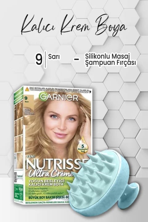 رنگ موی دائمی کرمی مغذی Garnier Nutrisse بلوند 9 همراه با برس شامپو