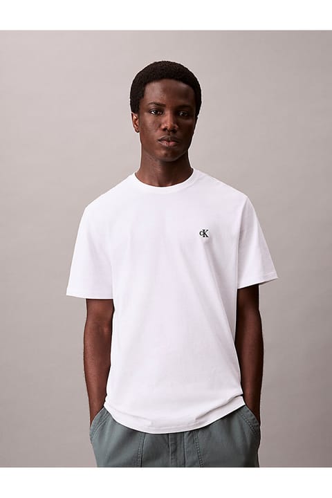 تی‌شرت آستین‌کوتاه مردانه Calvin Klein مدل Regular Fit جنس پنبه با گلدوزی مونوگرام - سفید