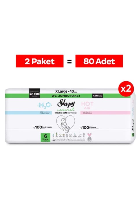 Sleepy Natural Double Soft بسته بزرگ اقتصادی پوشک بچه سایز ۶ Xlarge ۸۰ عددی