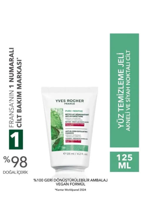 Yves Rocher ژل پاکسازی صورت سهکاره ارگانیک نعناع ضد جوش سرسیاه