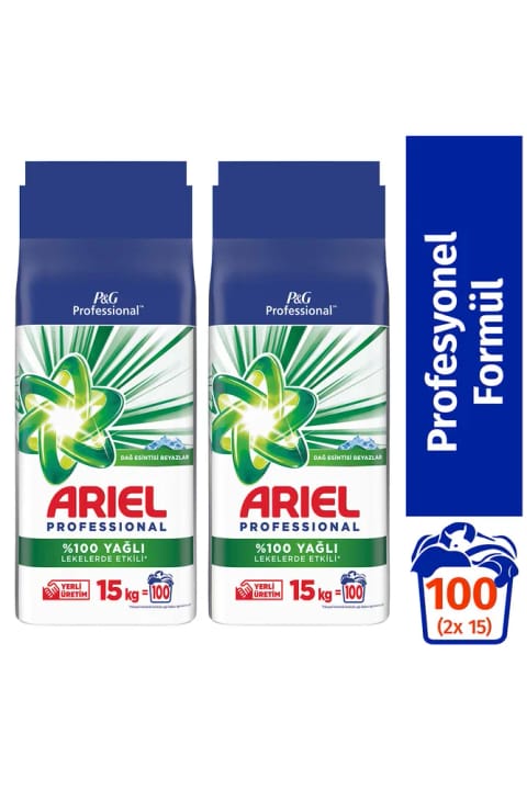 Ariel Profesyonel Oxi پودر لباسشویی Ultra Beyaz 15 کیلوگرم 100 نوبت شستشو x2