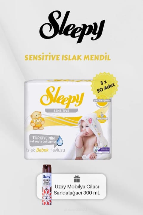 Sleepy 150 عدد دستمال مرطوب حساس، همراه با هدیه واکس مبلمان
