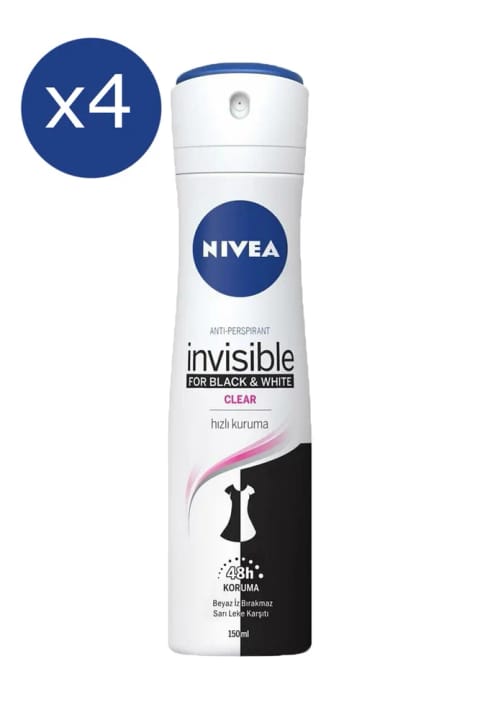 NIVEA Invisible Black & White Clear دئودورانت ۱۵۰ میلی‌لیتر ×۴