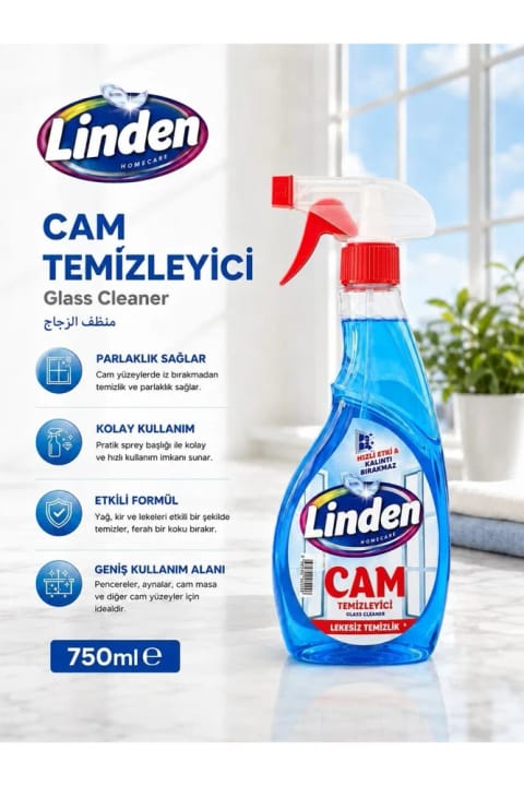Linden اسپری تمیزکننده سطوح شیشهای ۷۵۰ میلیلیتر